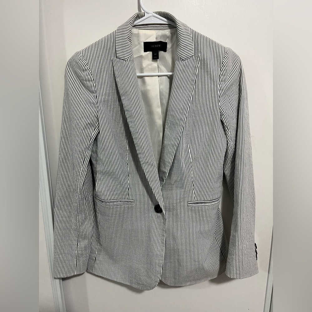 J.Crew Schoolboy Blazer Size 00 Striped Blue White Cotton‎ Jacket Adacemia